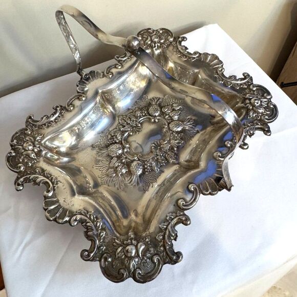 Antique Stunning Silver Plated Ornate Basket Repousse top handle must see - Picture 1 of 9